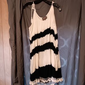 For Cynthia Black and White Tie-Dye Coverup